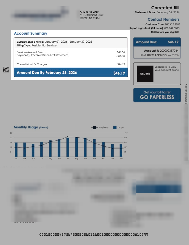 Account Summary section of the redesigned bill.