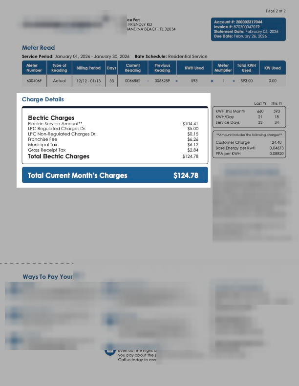 Charge Details section, electric utility type.