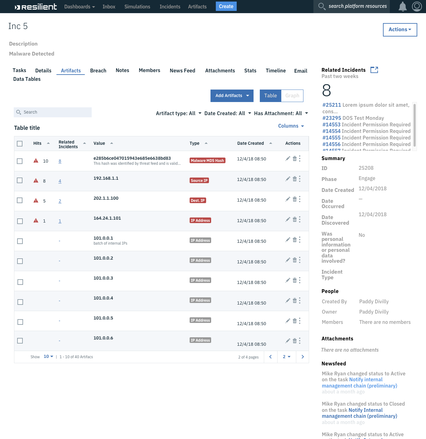 Final design concept for the Related Incidents feature, part one.