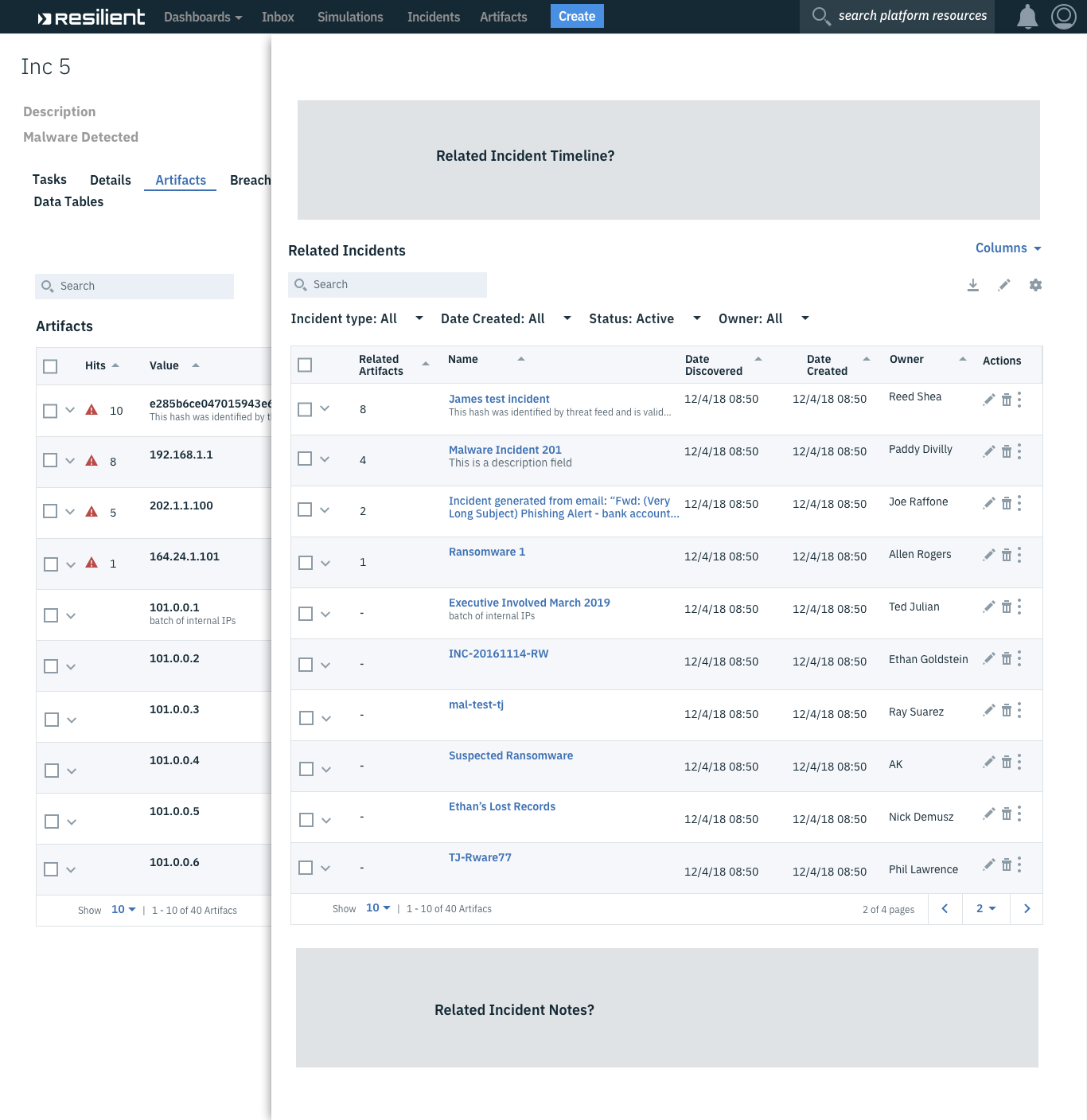 Final design concept for the Related Incidents feature, part two.
